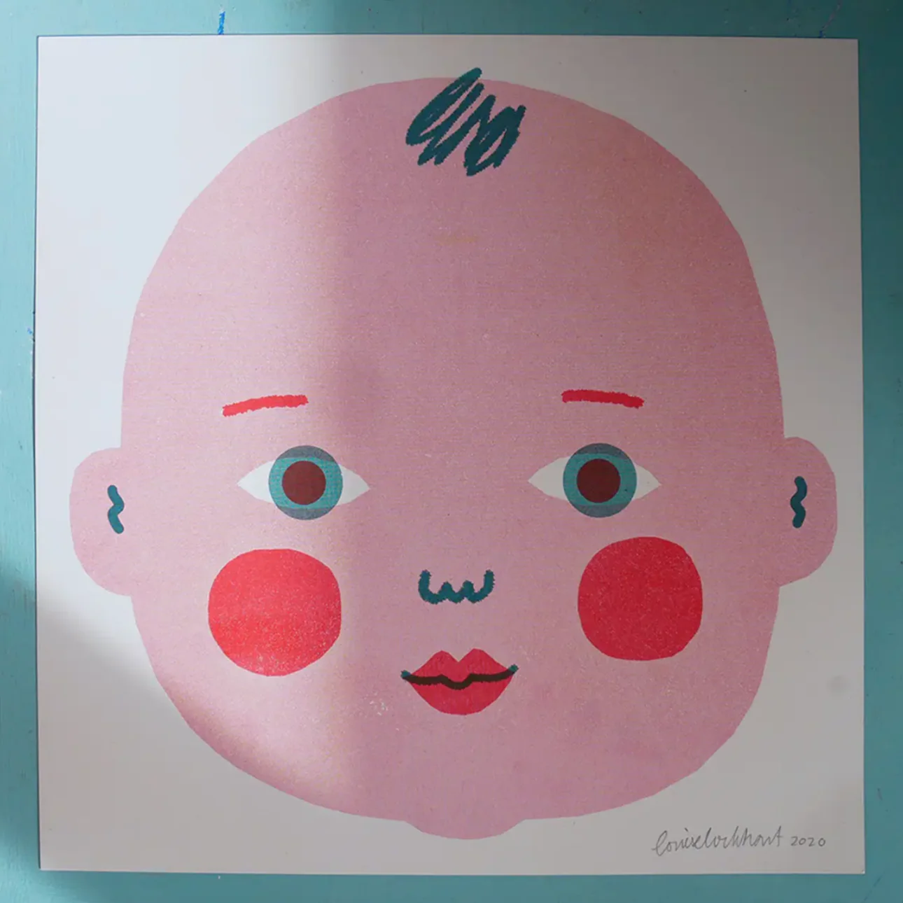 Pink/Teal Baby Square -Louise Lockhart Riso Print - Image 3