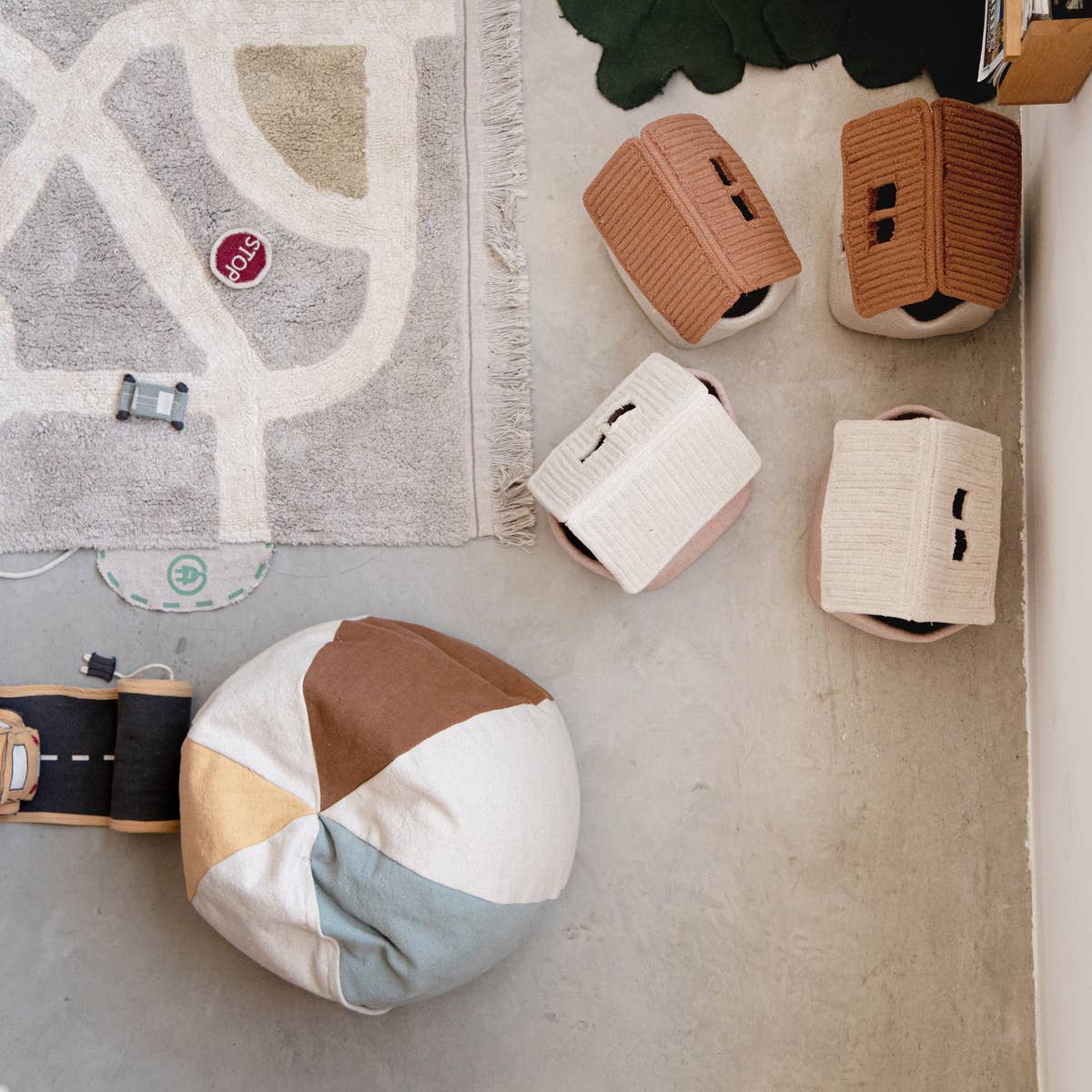 Pouffe Natural & Vintage Blue Beach Ball Shaped - Image 3