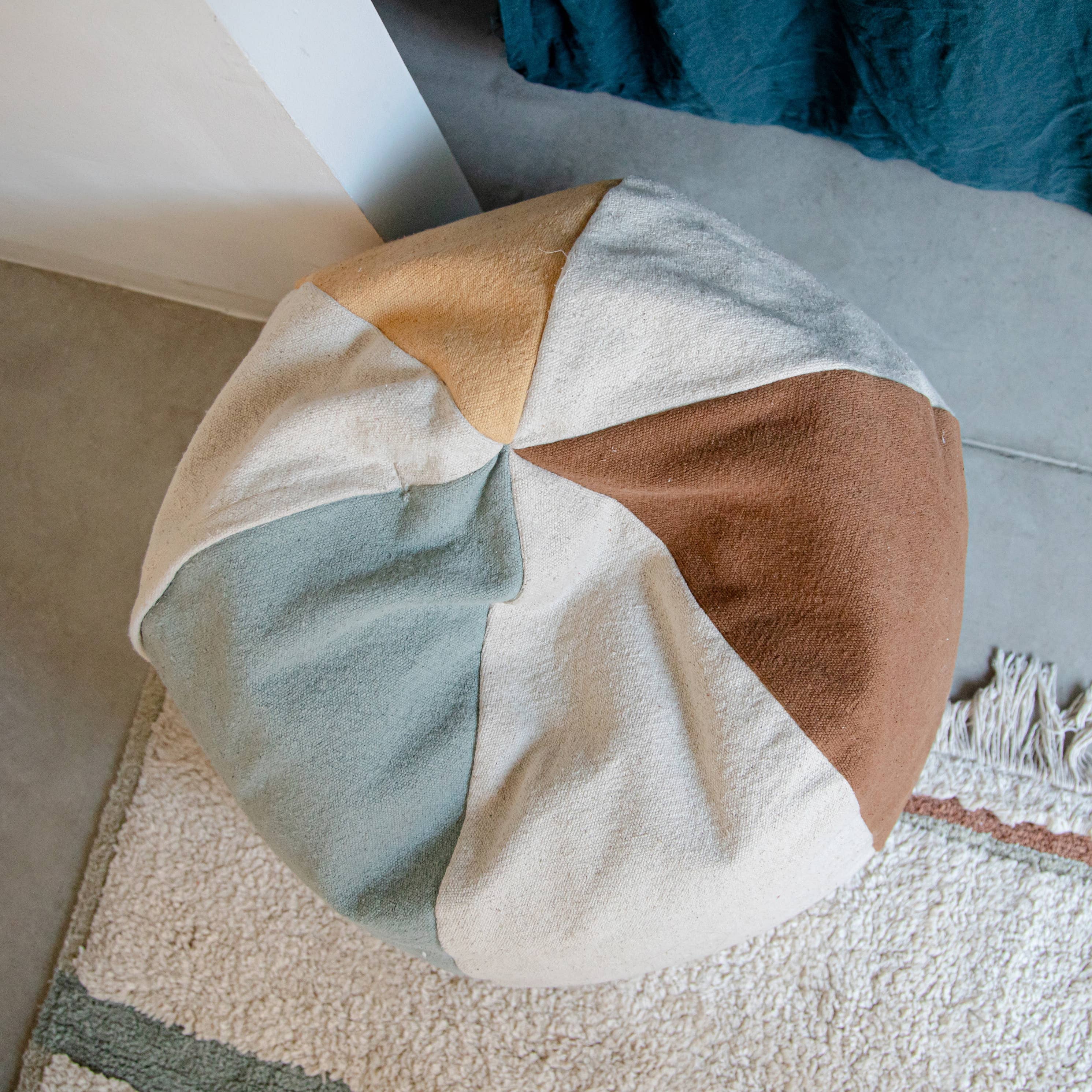 Pouffe Natural & Vintage Blue Beach Ball Shaped - Image 4