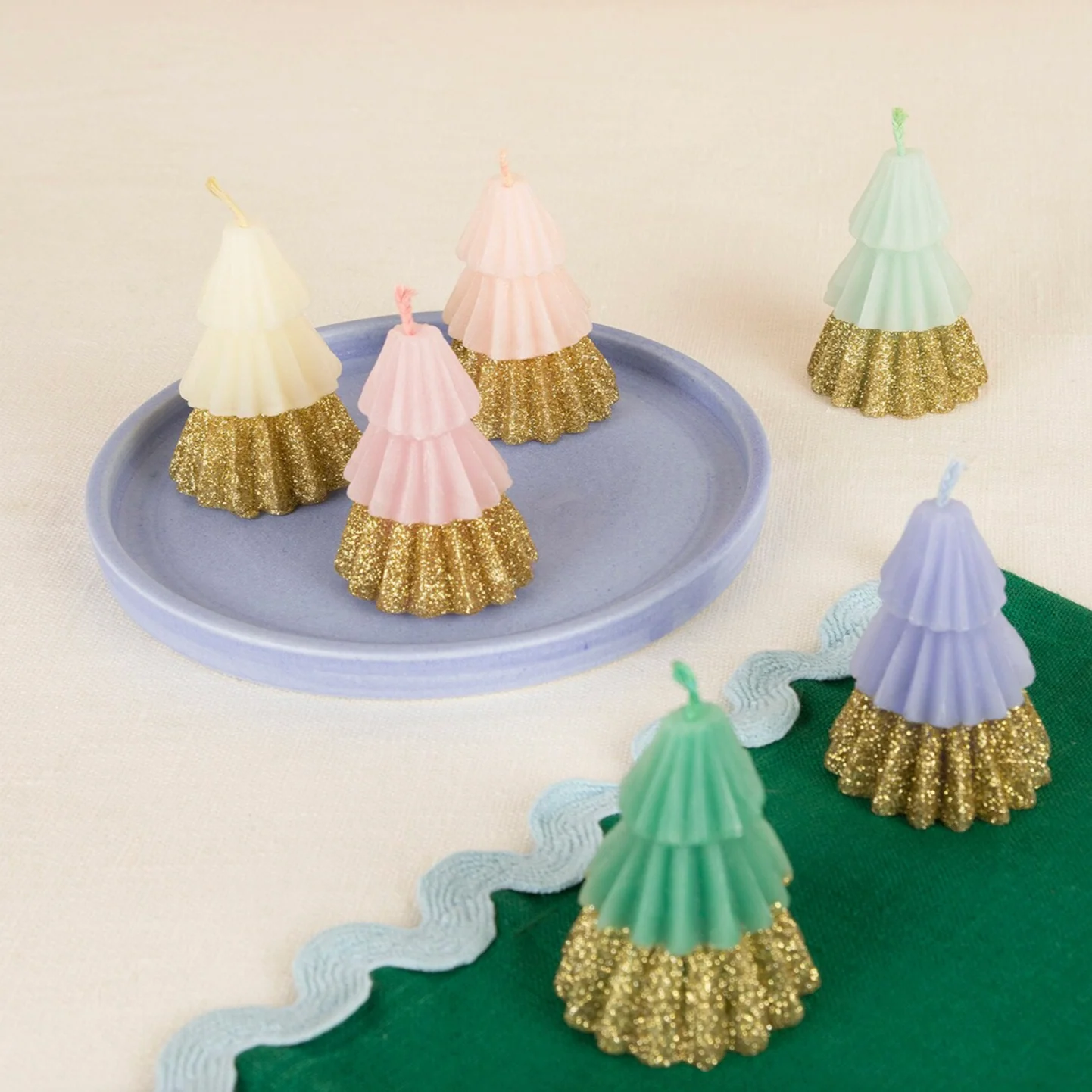 Rainbow Glitter Tree Candles (x6)