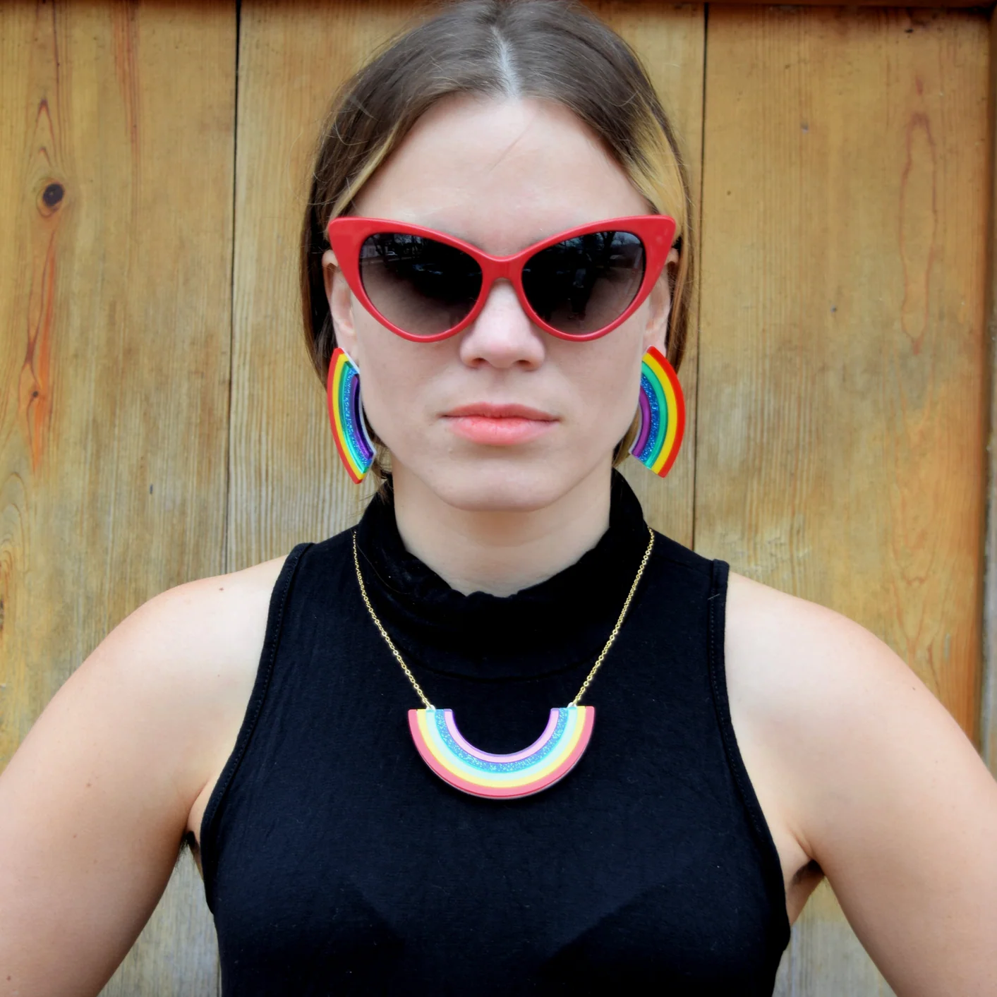 Rainbow Inlay Earrings -xl - Image 2
