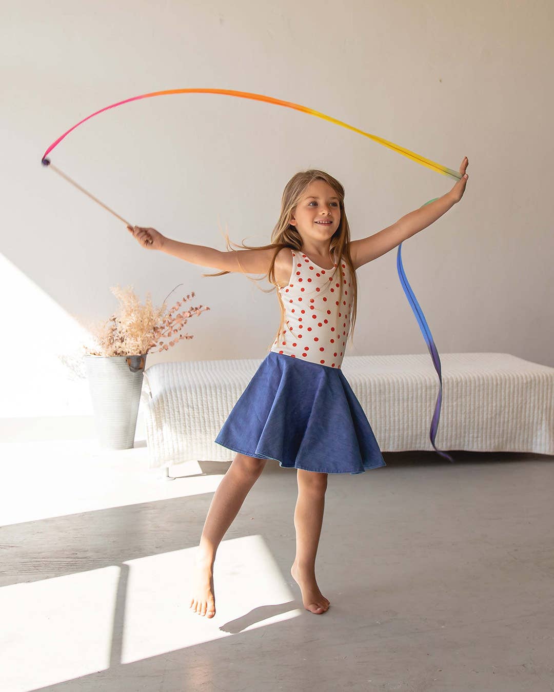 Rainbow Silk & Wood Streamer - Wand for Pretend Play - Image 2