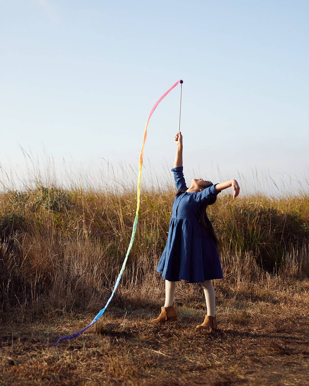 Rainbow Silk & Wood Streamer - Wand for Pretend Play - Image 3