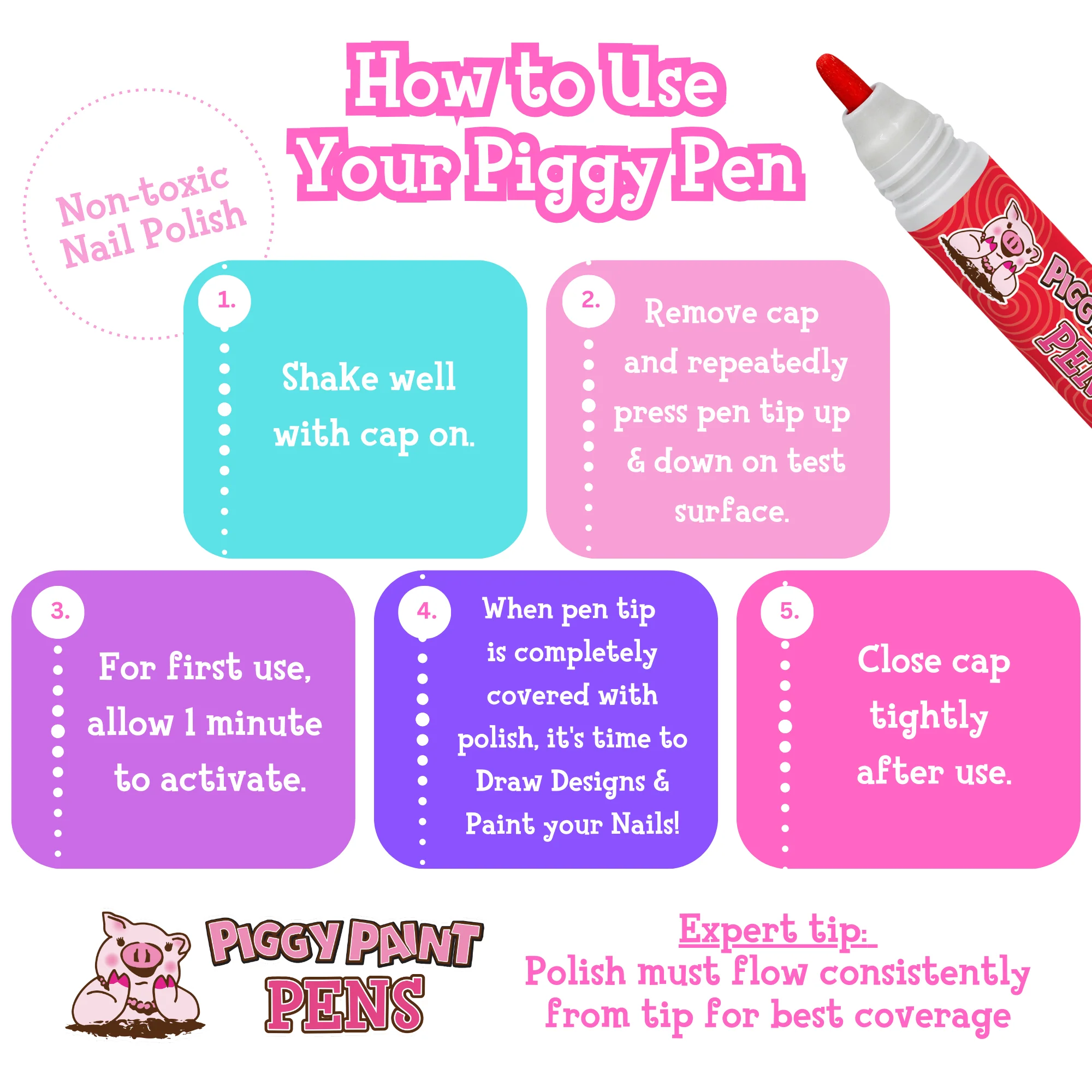Razzle RED Piggy Paint Pen Non--Toxic Kids Nail Polish - Image 2