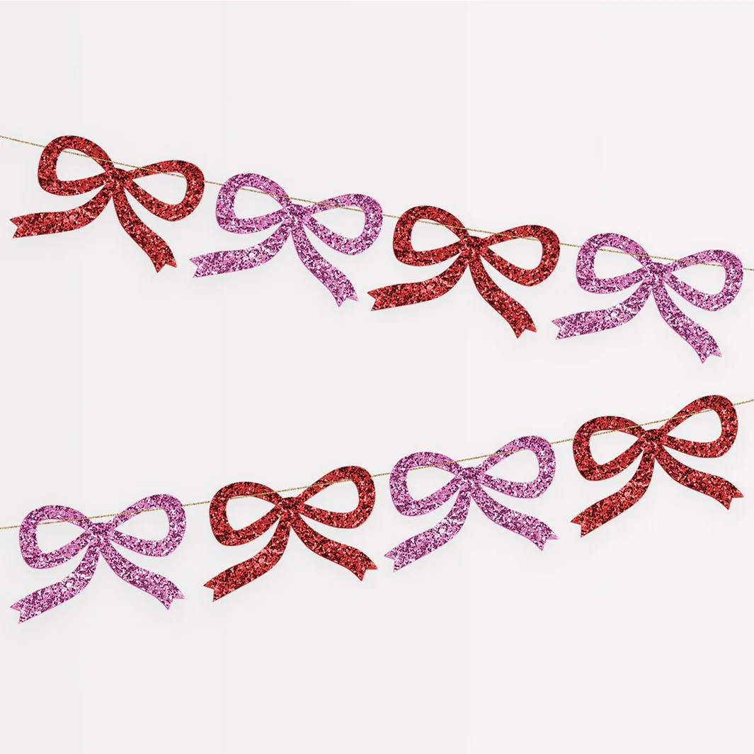 Red & Pink Glitter Bow Garland
