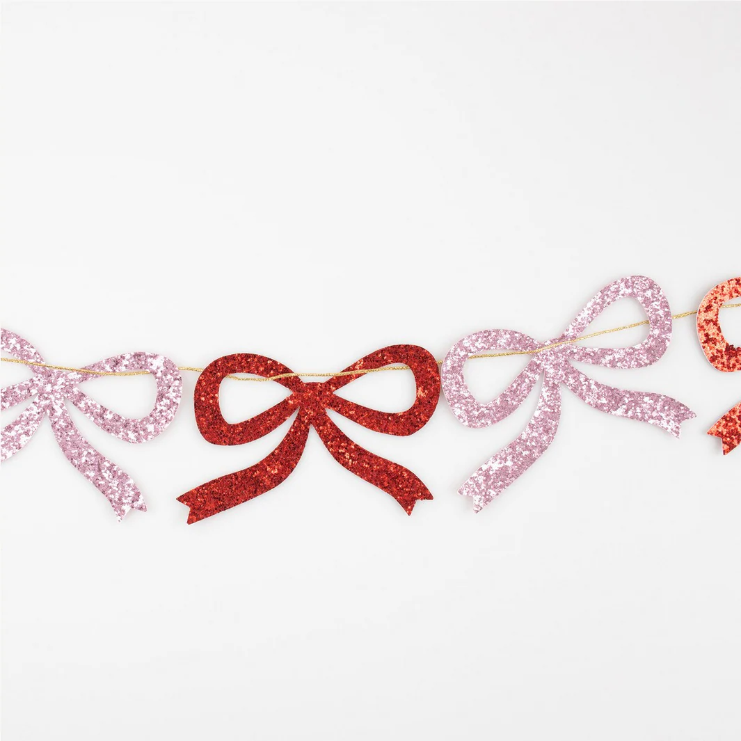 Red & Pink Glitter Bow Garland - Image 4