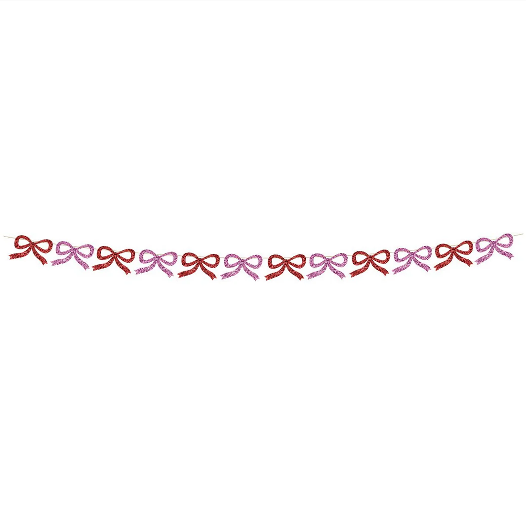 Red & Pink Glitter Bow Garland - Image 5