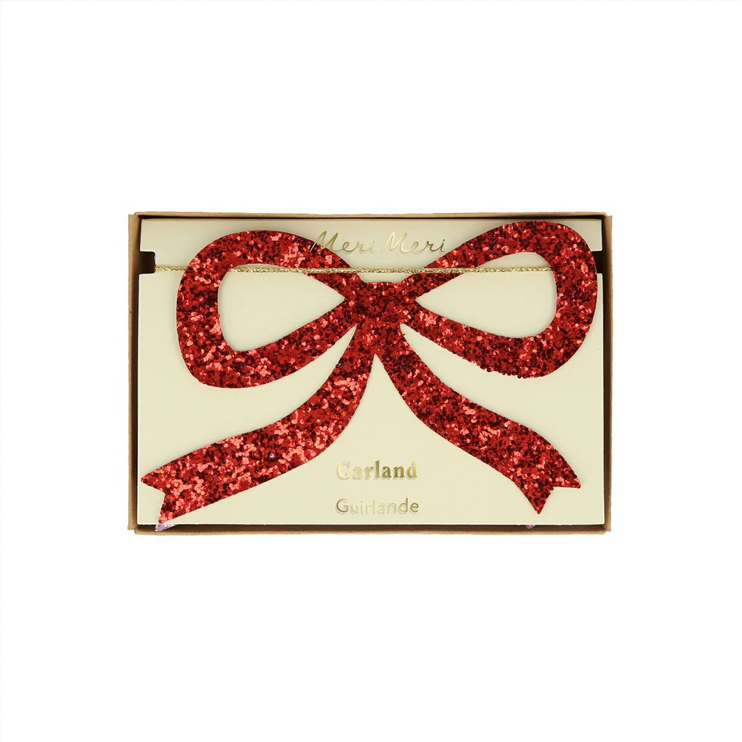 Red & Pink Glitter Bow Garland - Image 6