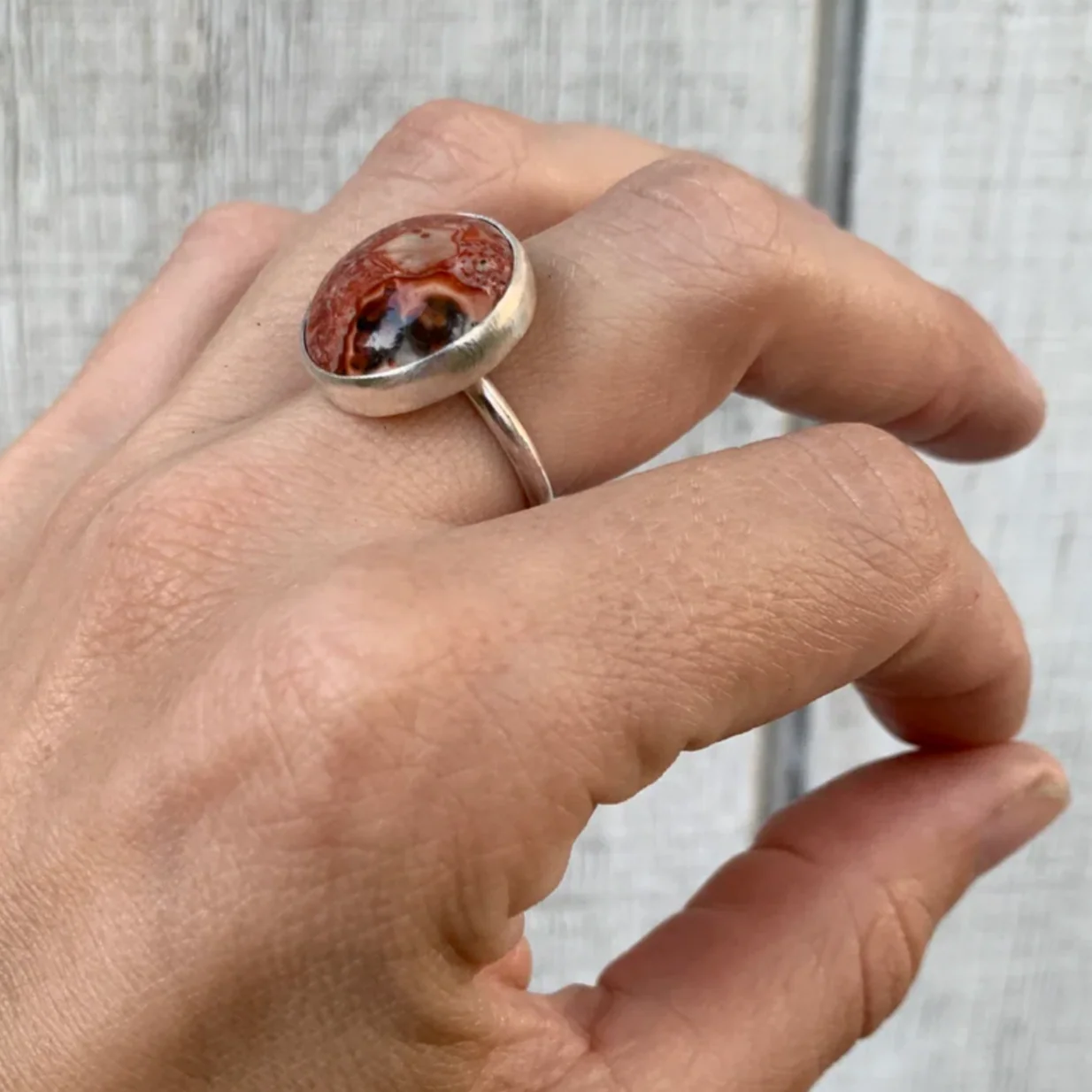 Round Leopard Skin Jasper Sterling Silver Ring - Image 2