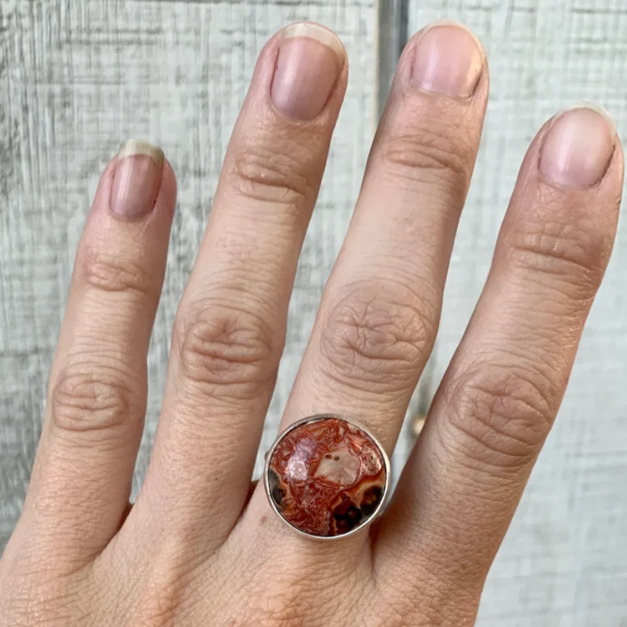 Round Leopard Skin Jasper Sterling Silver Ring - Image 5