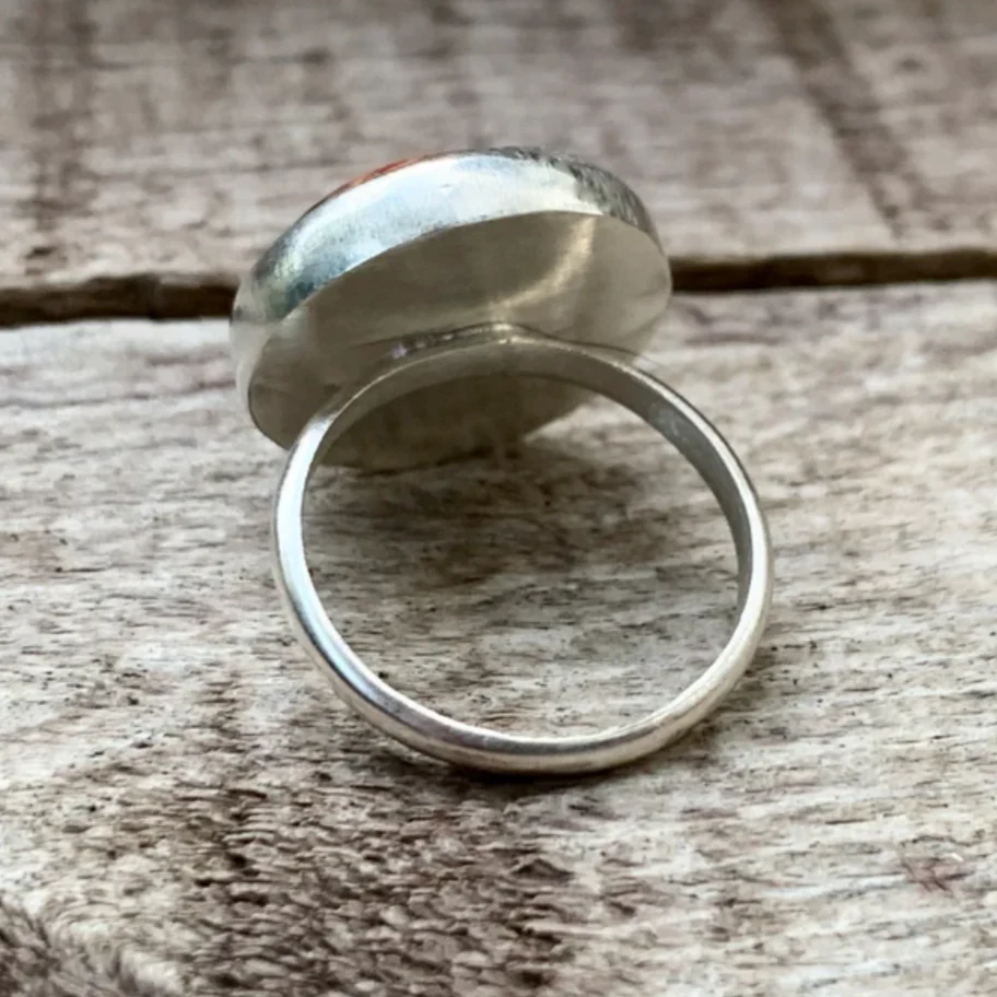 Round Leopard Skin Jasper Sterling Silver Ring - Image 6