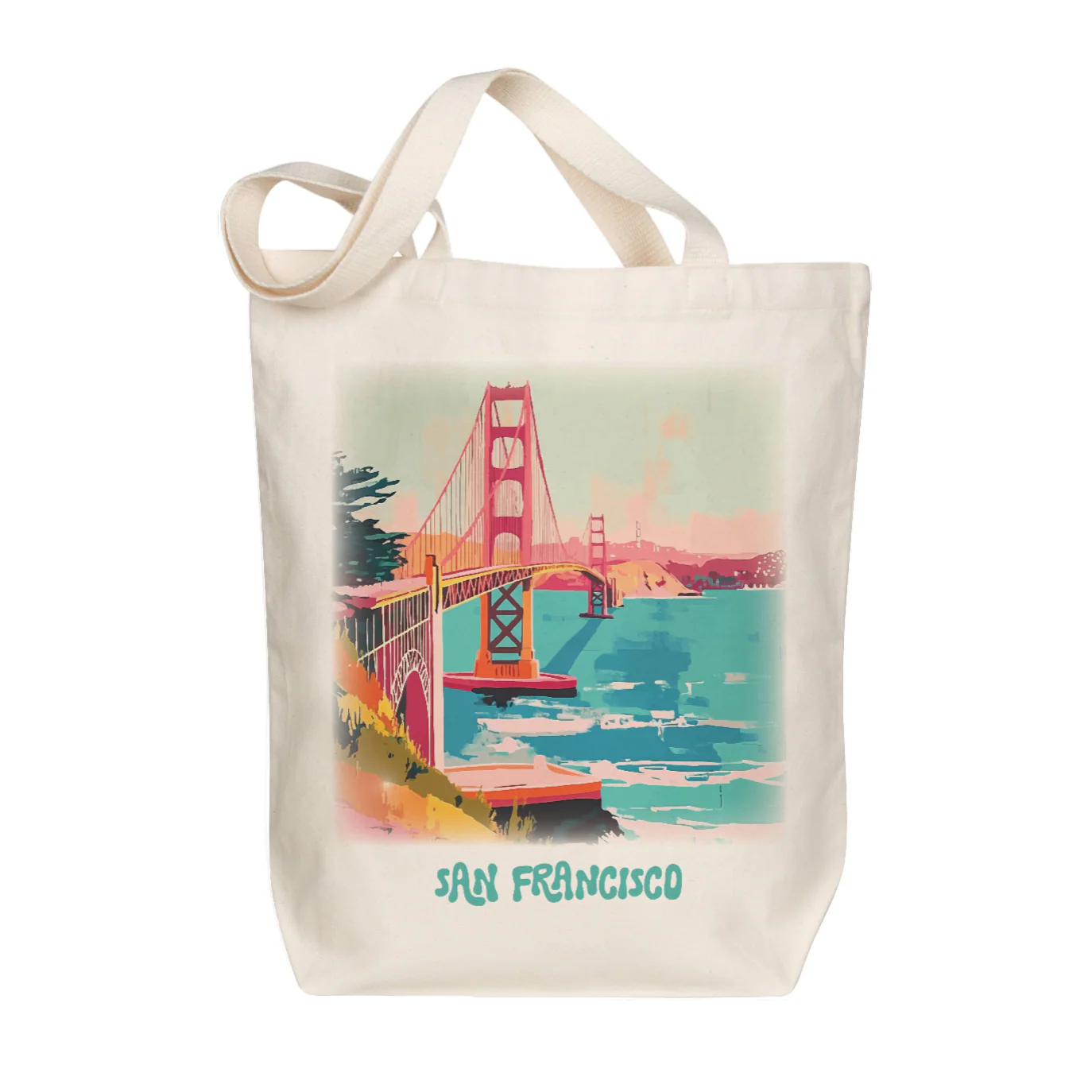 San Francisco Organic Watercolor Landscape Tote