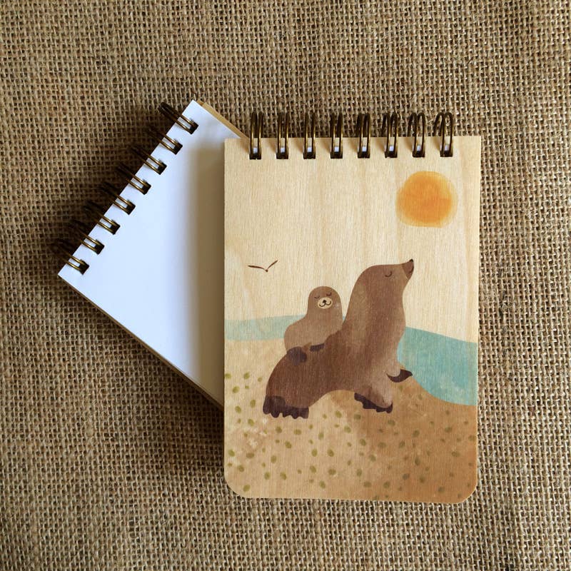 Sea Lions Wood Mini Notepad - Image 2