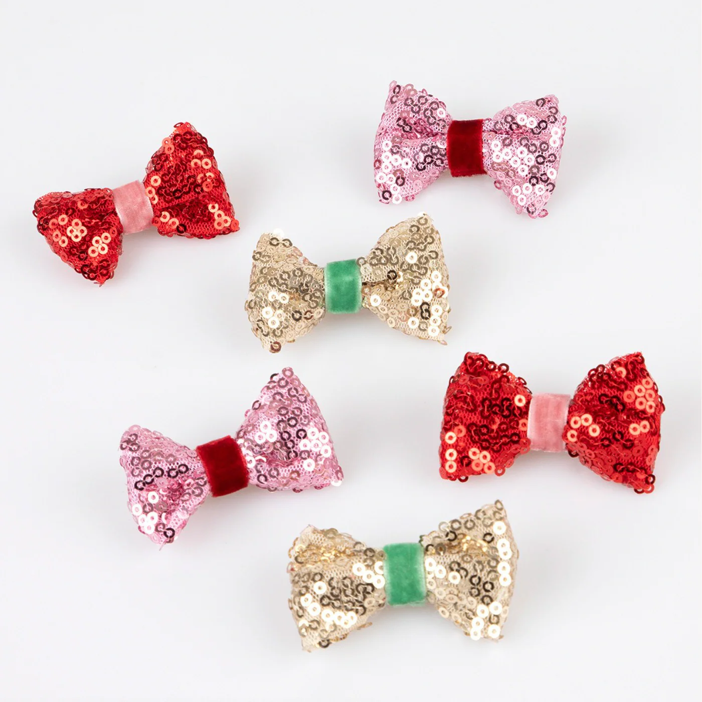 Sequin & Velvet Mini Bow Hairclips -6pk - Image 2