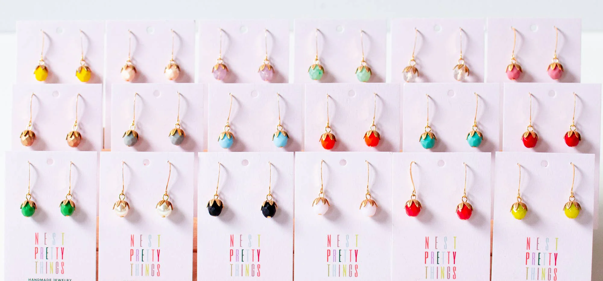 Small Colorful Glass Dangle Earrings - Image 2