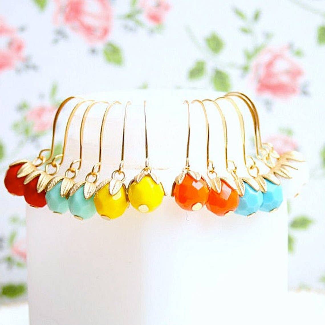 Small Colorful Glass Dangle Earrings - Image 3