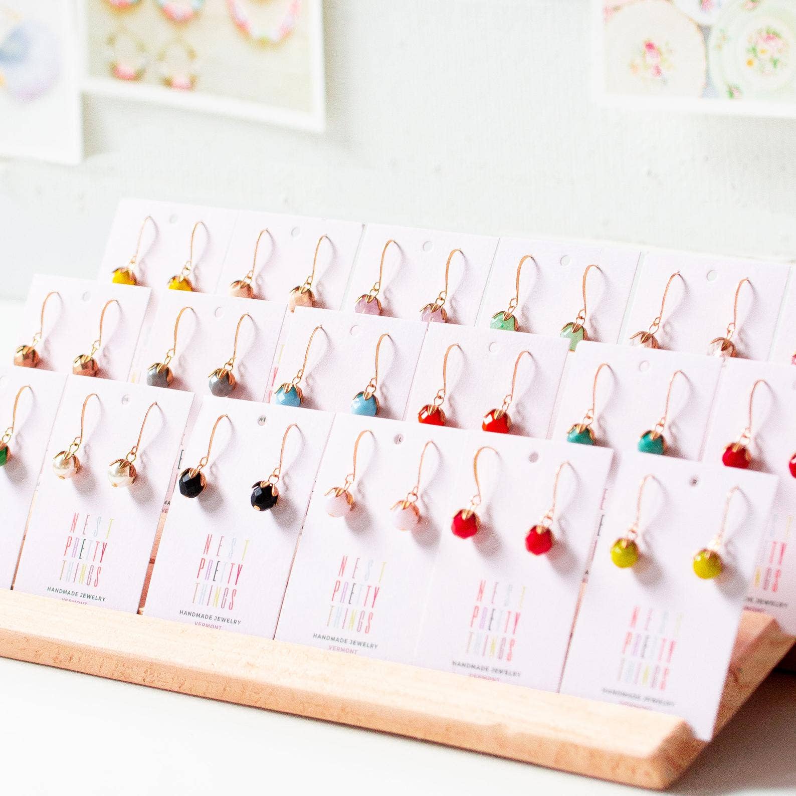 Small Colorful Glass Dangle Earrings - Image 4