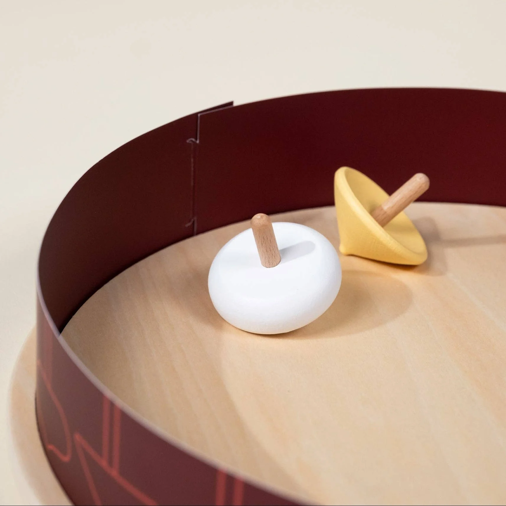 Set of 4 Wooden Spinning Tops with Arena - Image 3