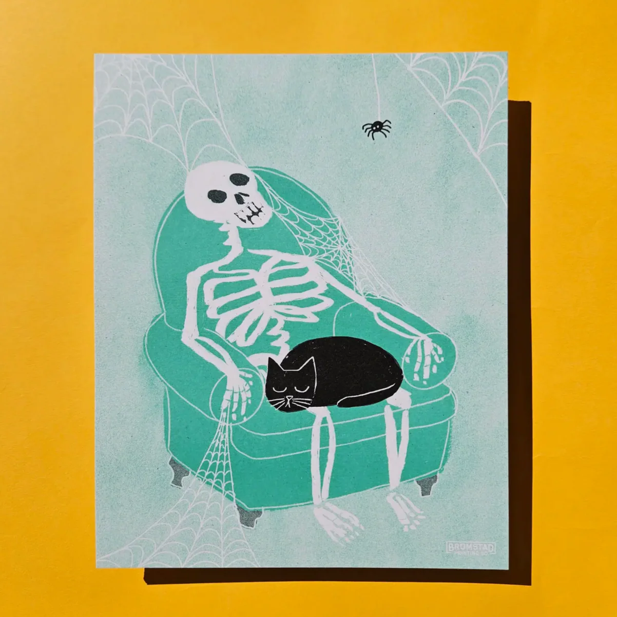 Skeleton Lap Cat - Risograph Print
