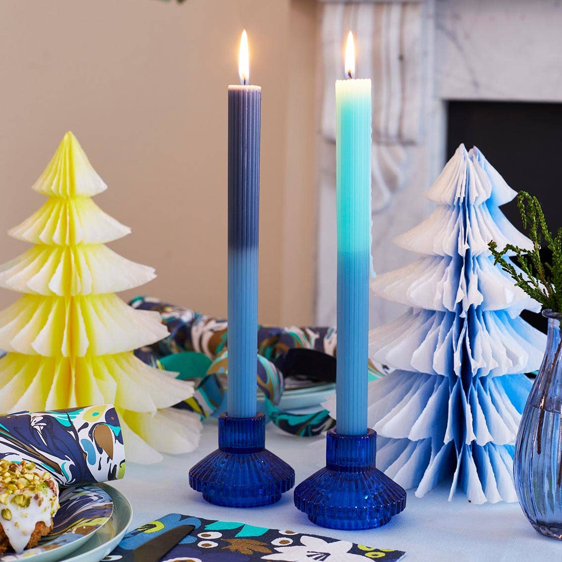 Small Cobalt Blue Glass Candle Holder - Image 2