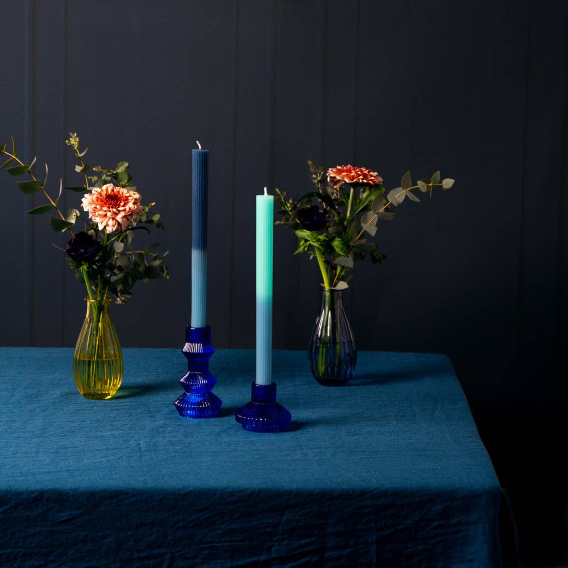 Small Cobalt Blue Glass Candle Holder - Image 3