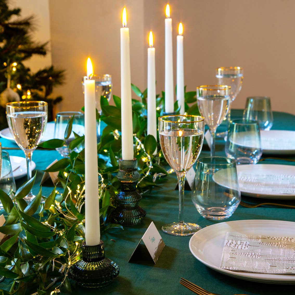 Small Sage Green Glass Candle Holder - Image 4