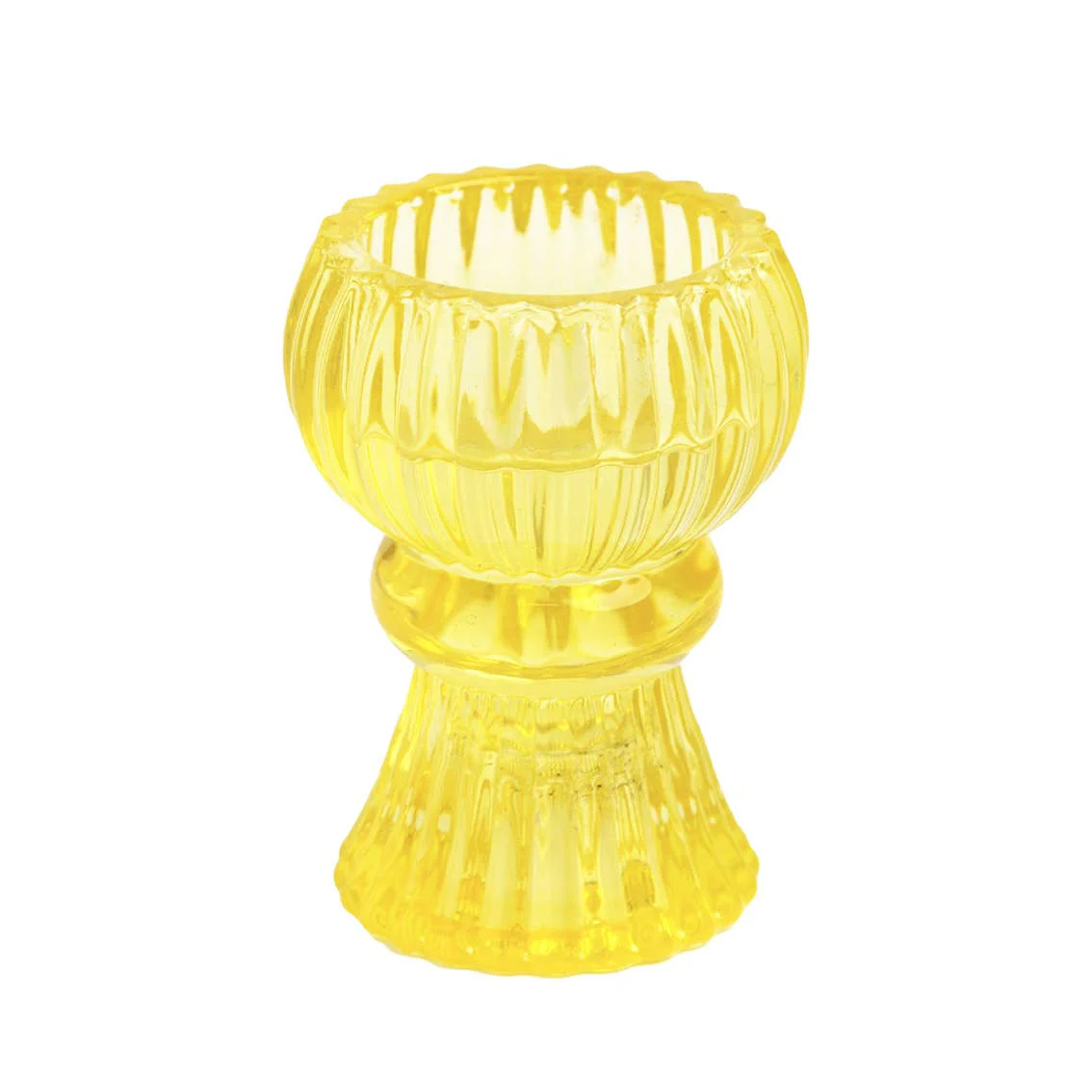 Small Yellow Glass Candle Holder - Image 2