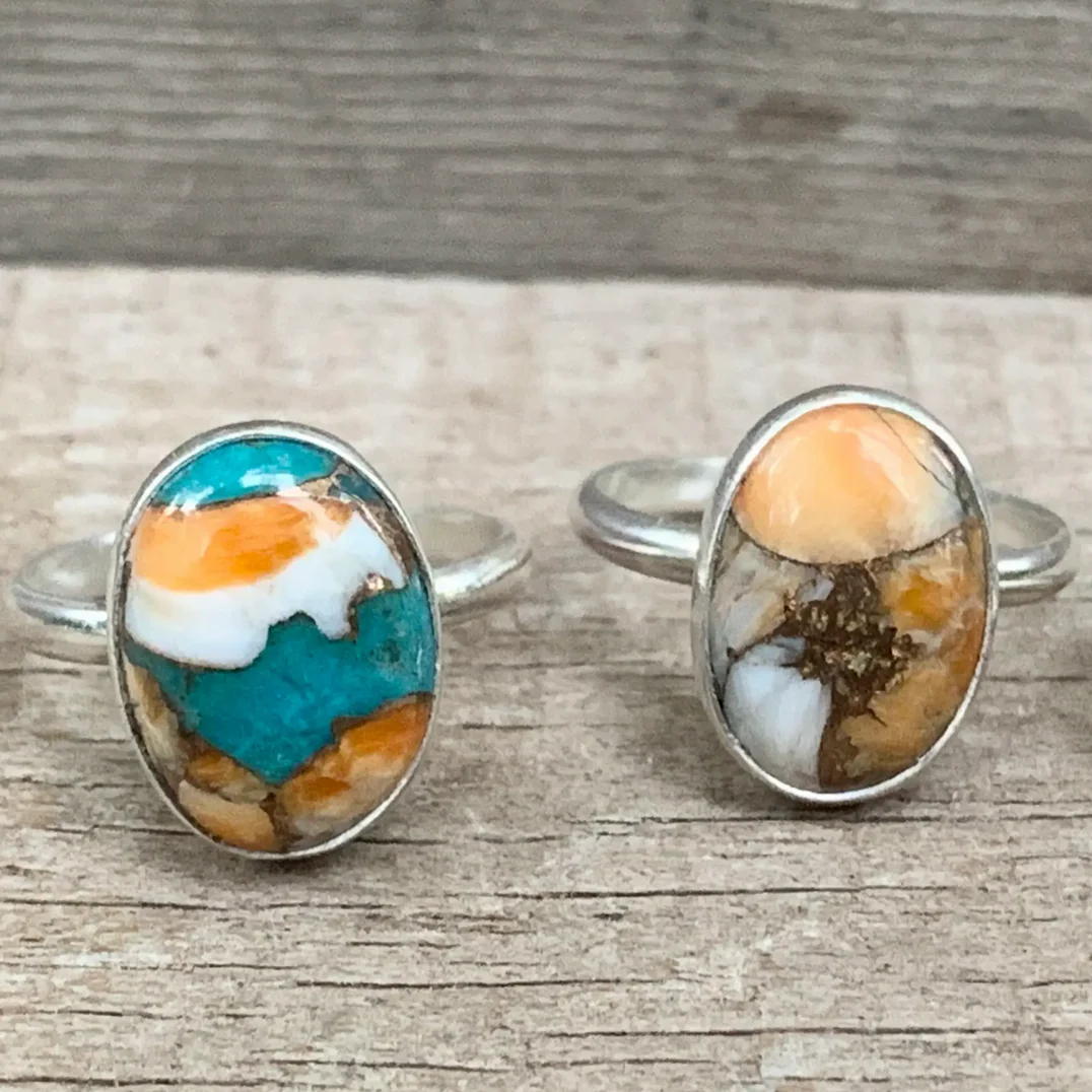 Spiny Oyster Copper Turquoise Sterling Silver Ring