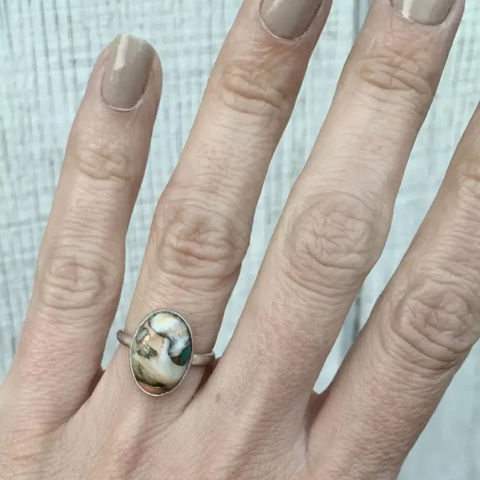 Spiny Oyster Copper Turquoise Sterling Silver Ring - Image 5