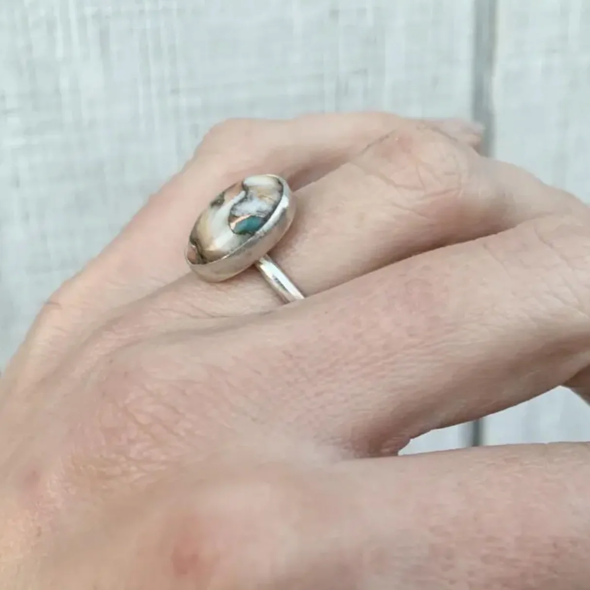 Spiny Oyster Copper Turquoise Sterling Silver Ring - Image 7