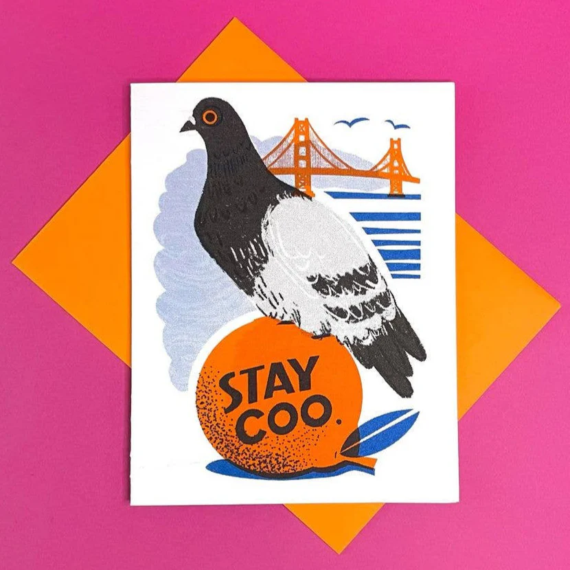 Stay coo. San Francisco -  Risograph Pigeon Card