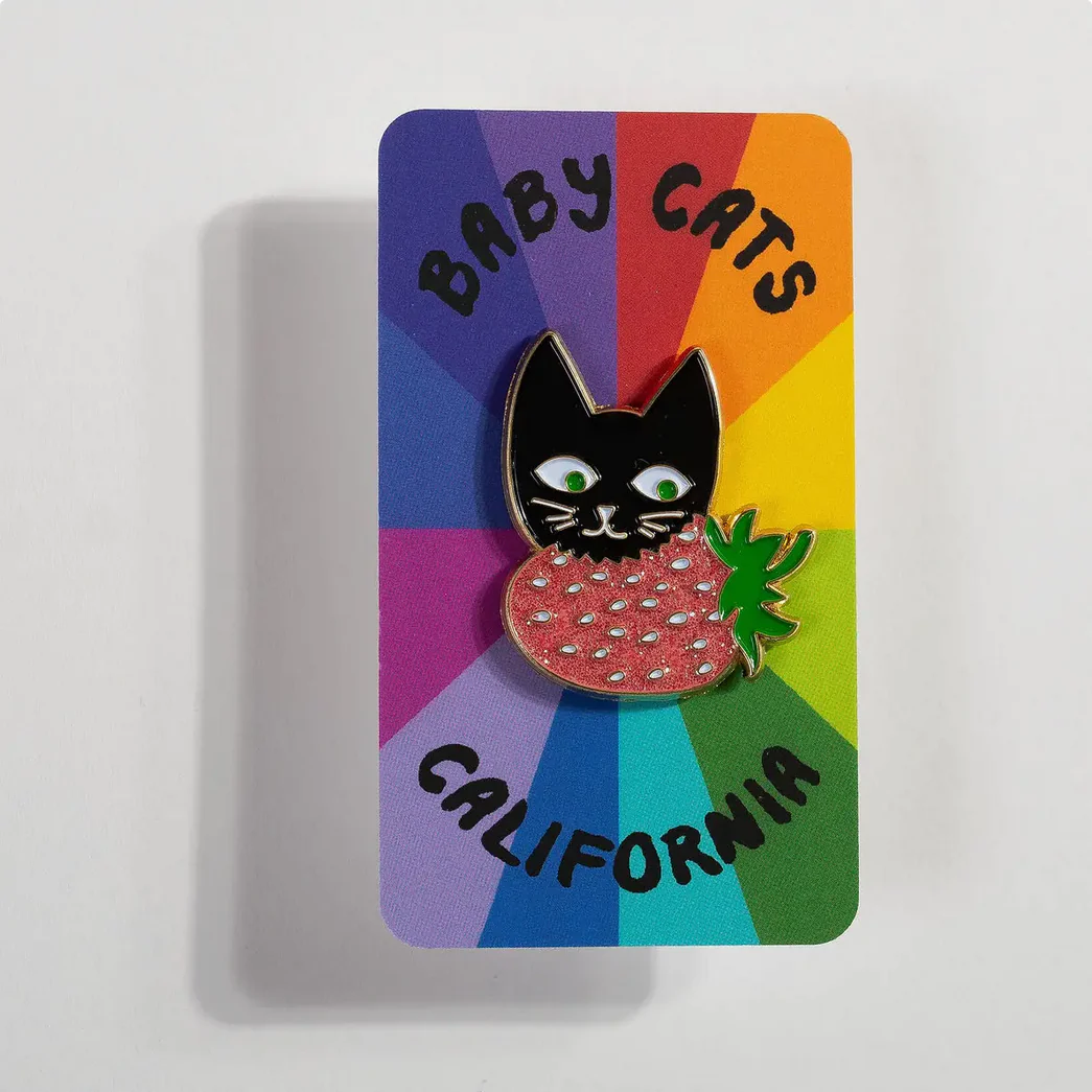 Strawberry Cat Enameled Pin - Image 2