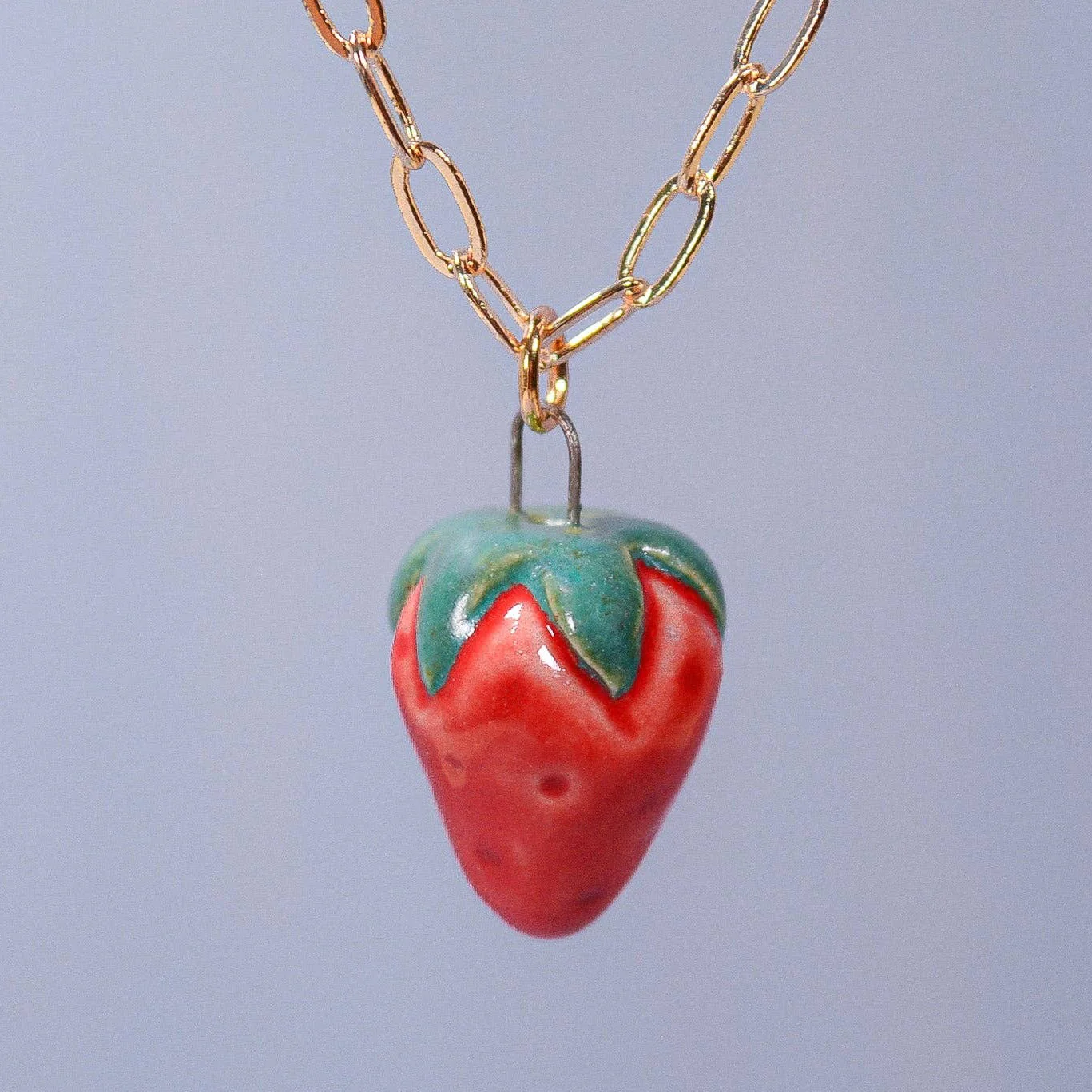 Strawberry Ceramic Charm Pendant Necklace
