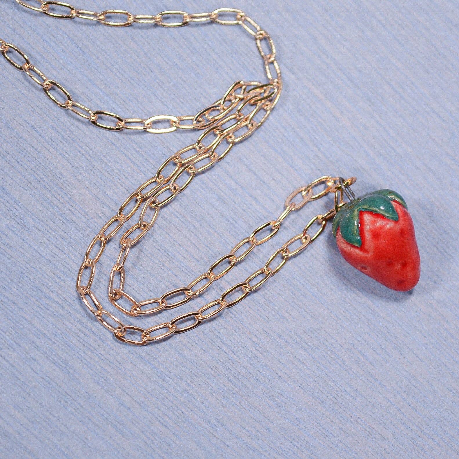 Strawberry Ceramic Charm Pendant Necklace - Image 3