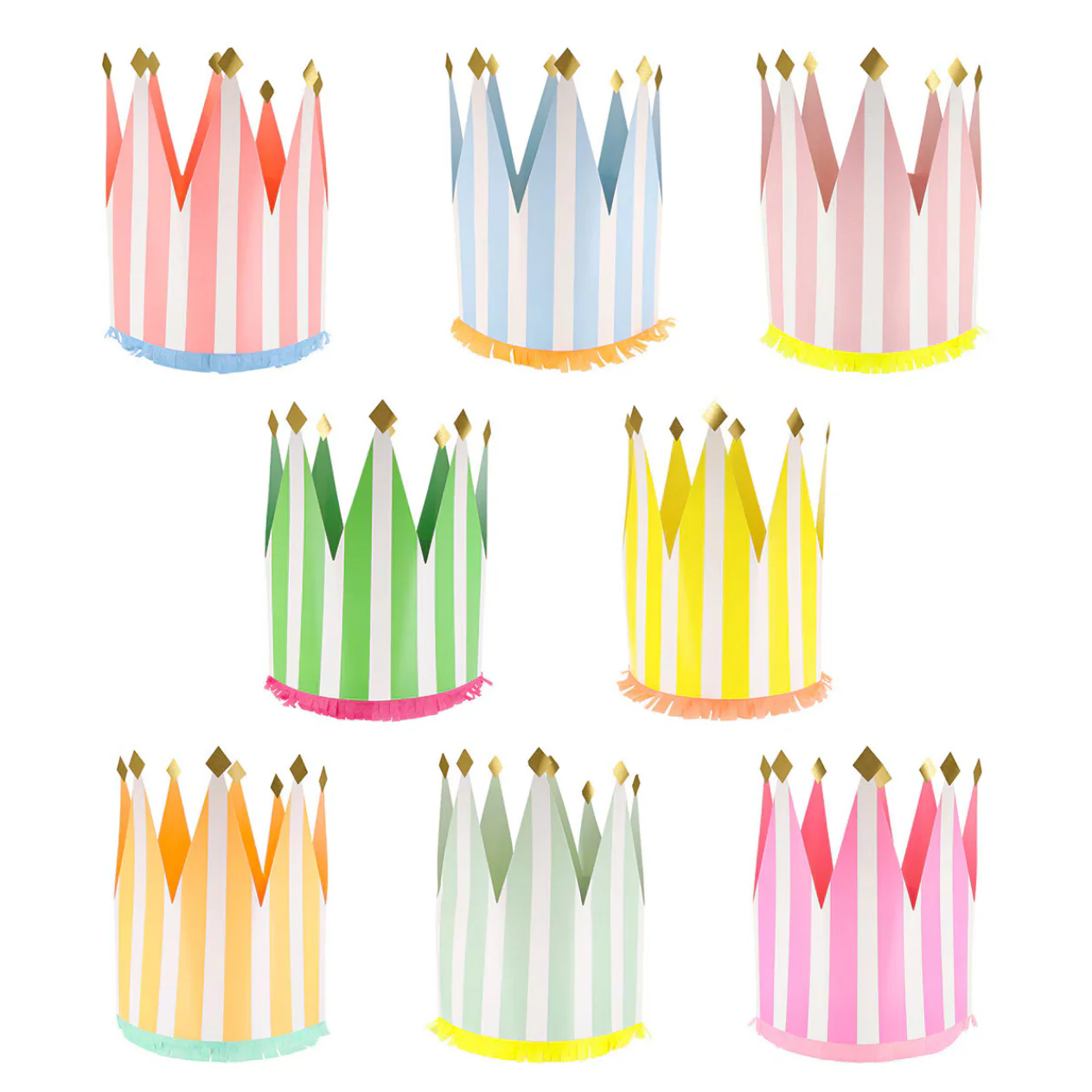 Striped Party Crowns (x8)