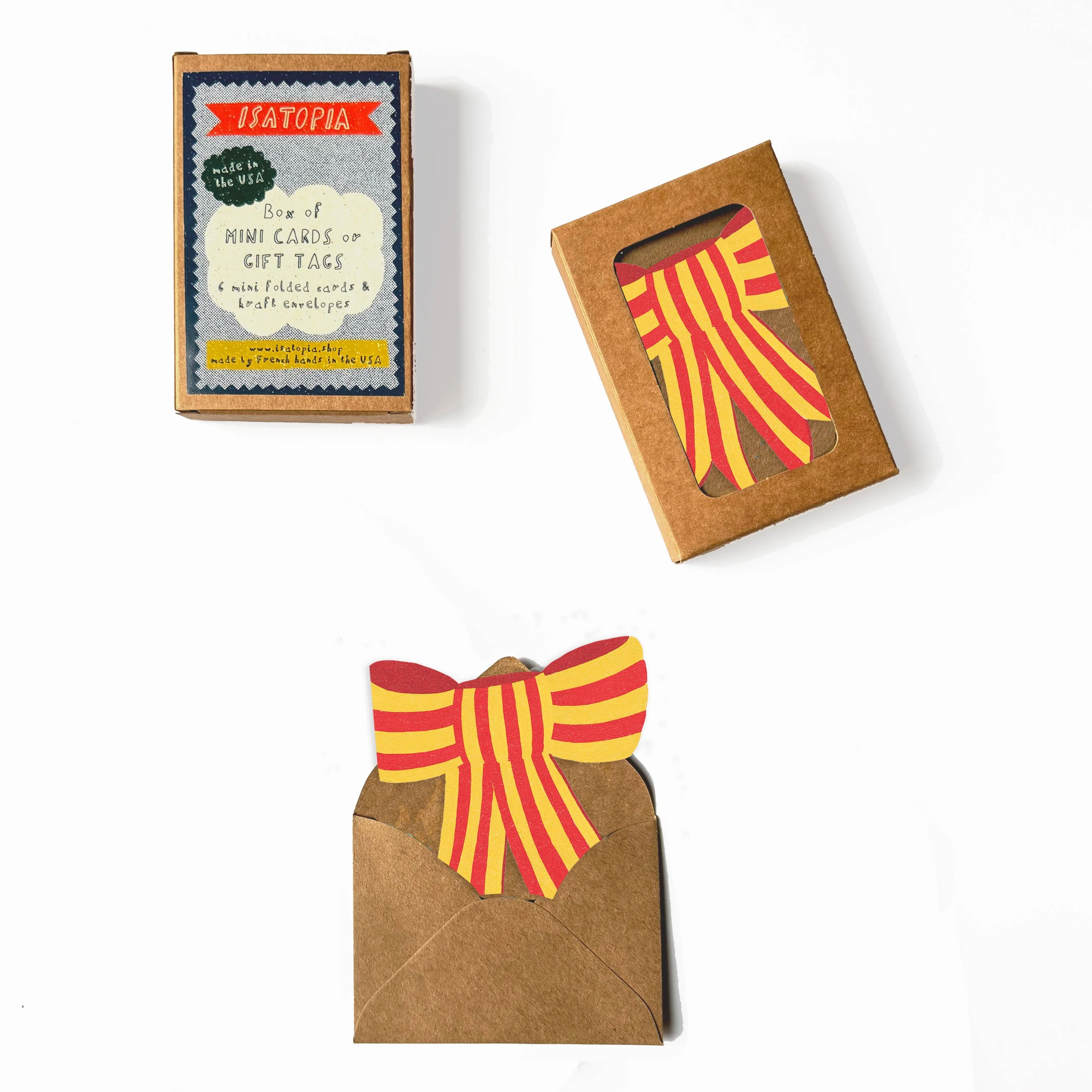 Stripy Bow Mini Cards - box of 6