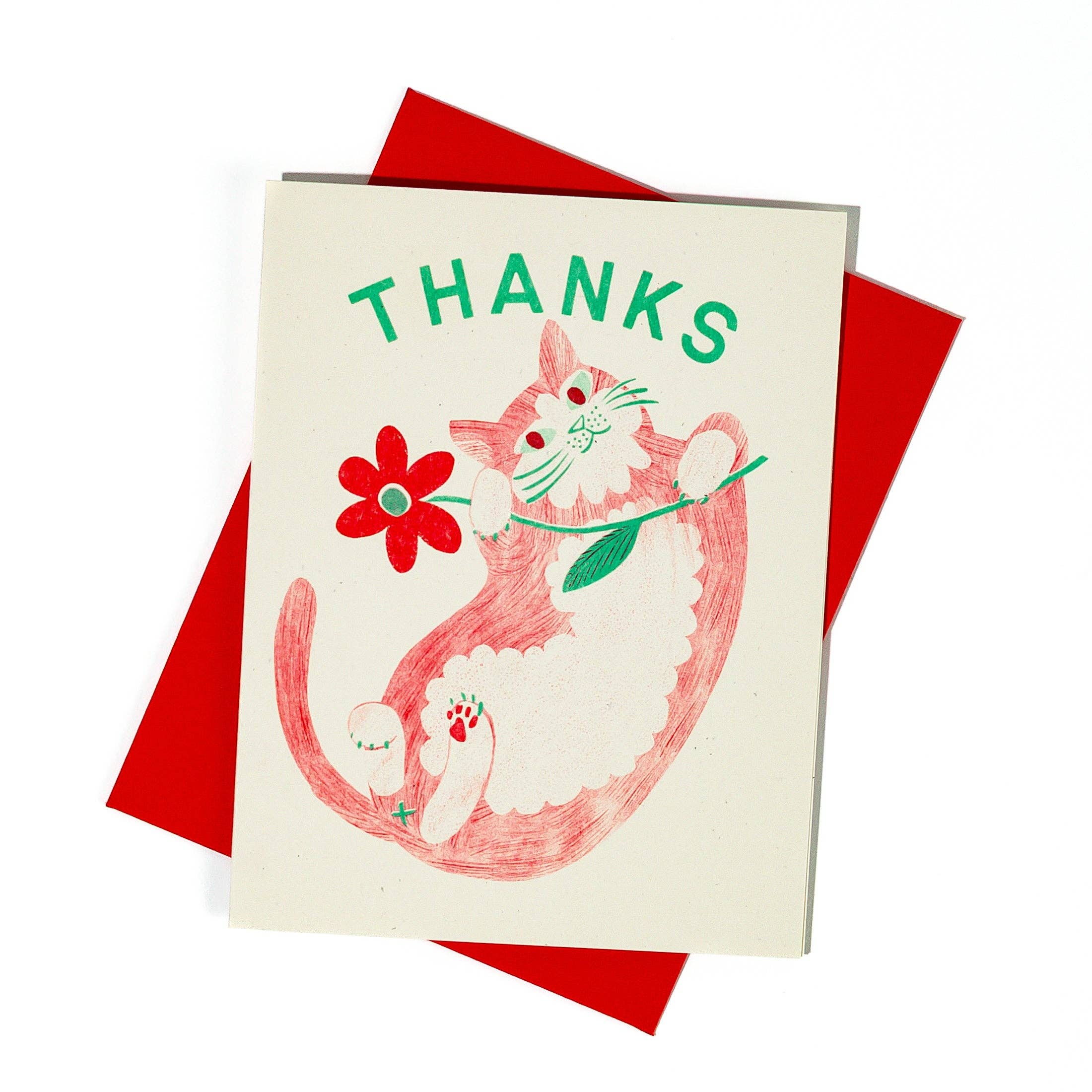 Thanks Cat & Flower - Risograph Card - Image 2