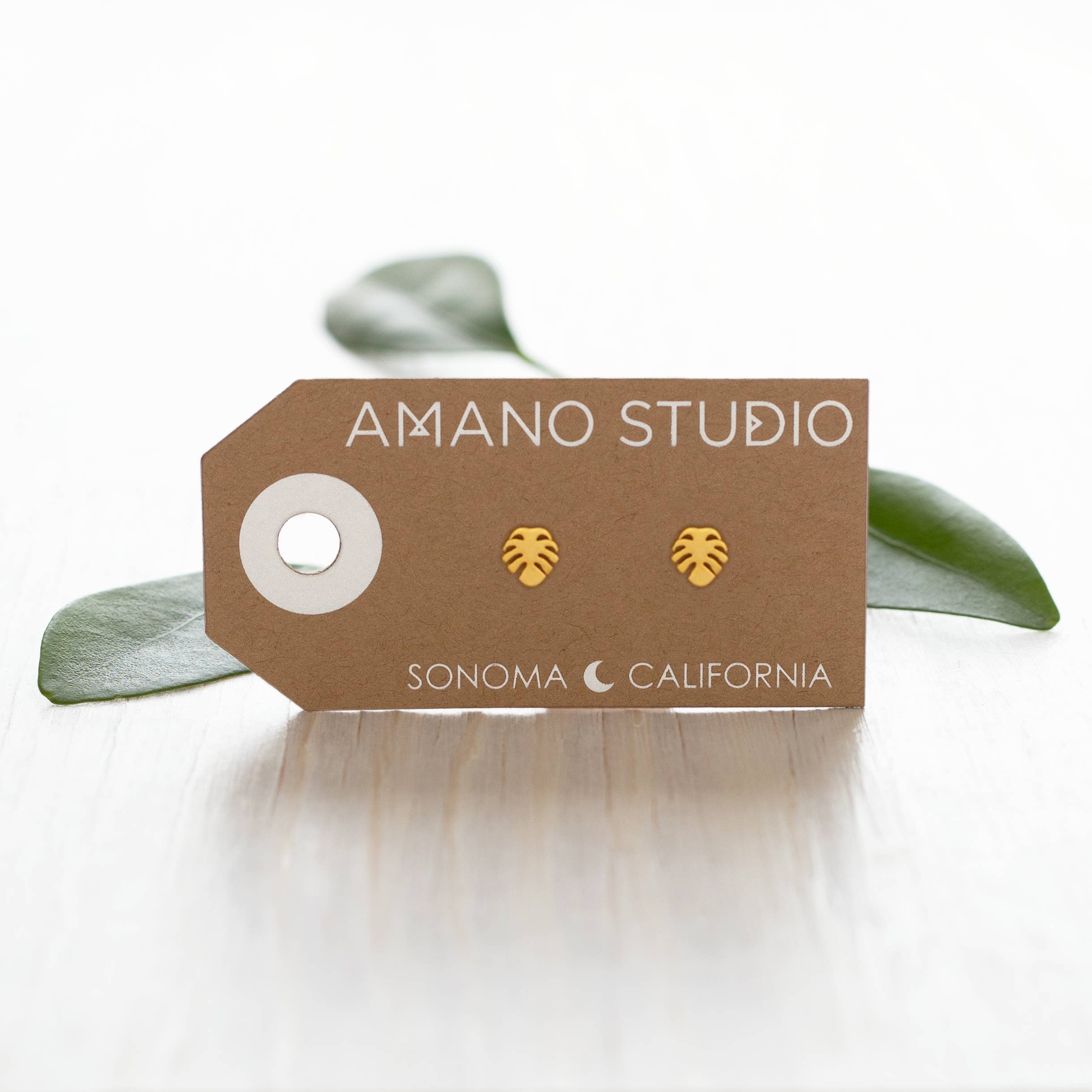 Tiny Monstera Leaf Stud Earrings - Image 3