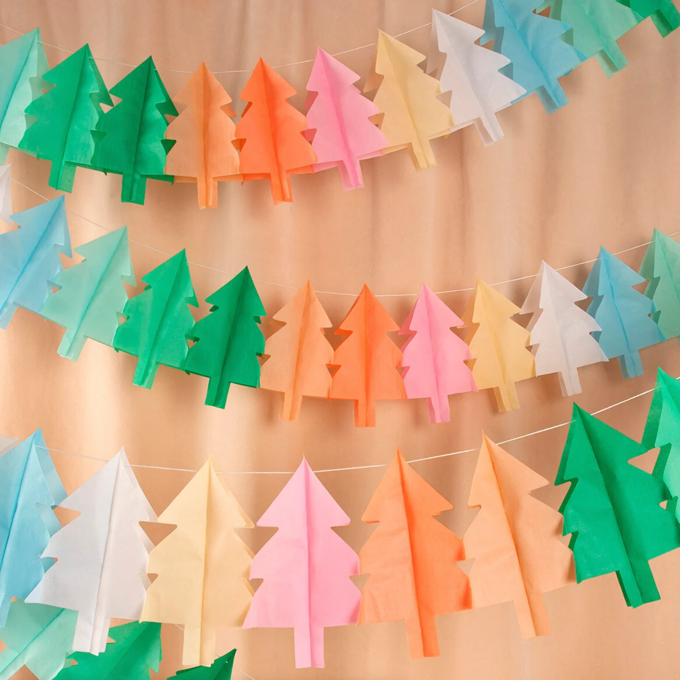 Tissue Paper Christmas Tree Garlands -3pk - Image 3