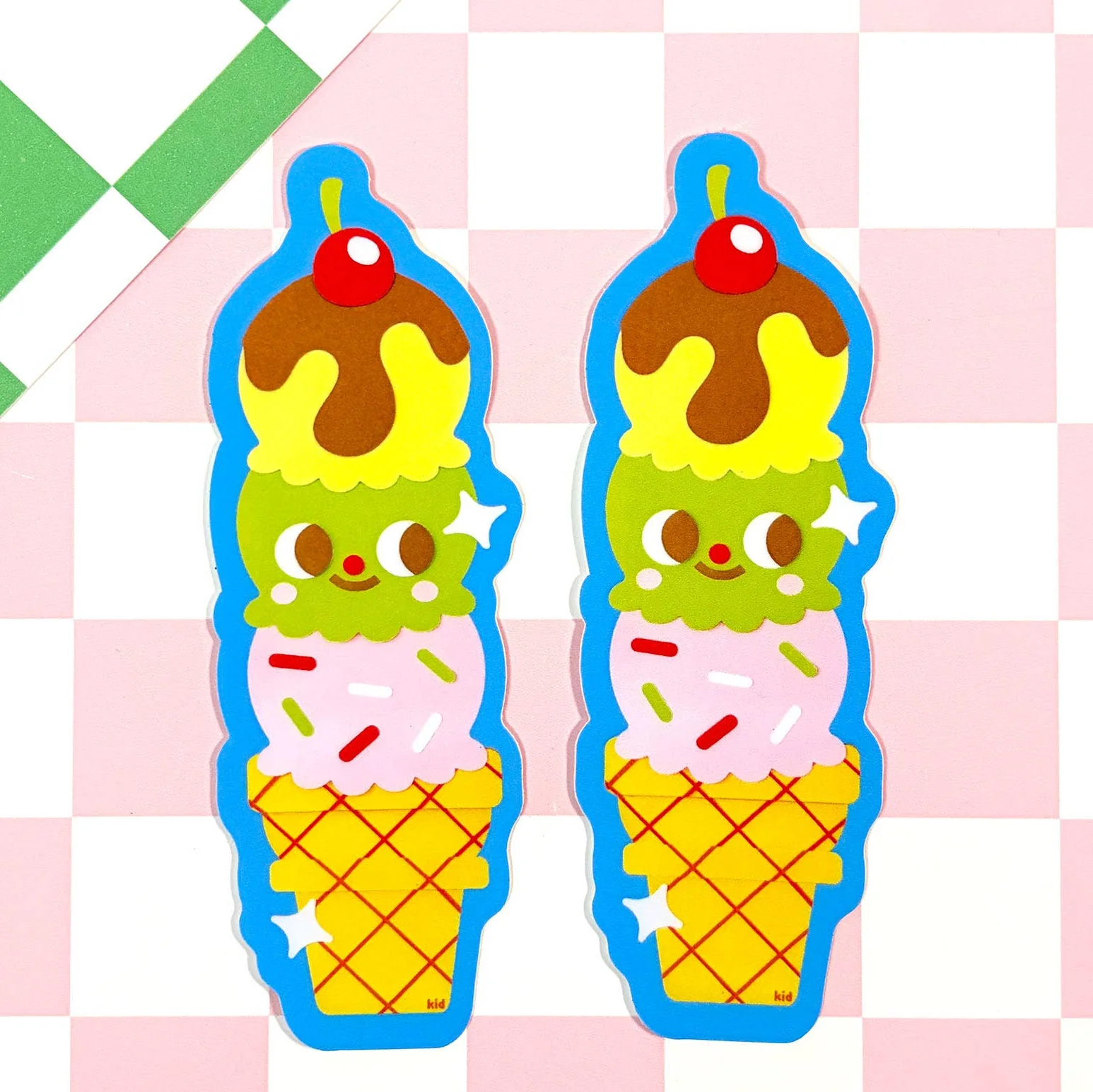 Triple Scoop Kawaii Ice Cream Vinyl Sticker - Image 3