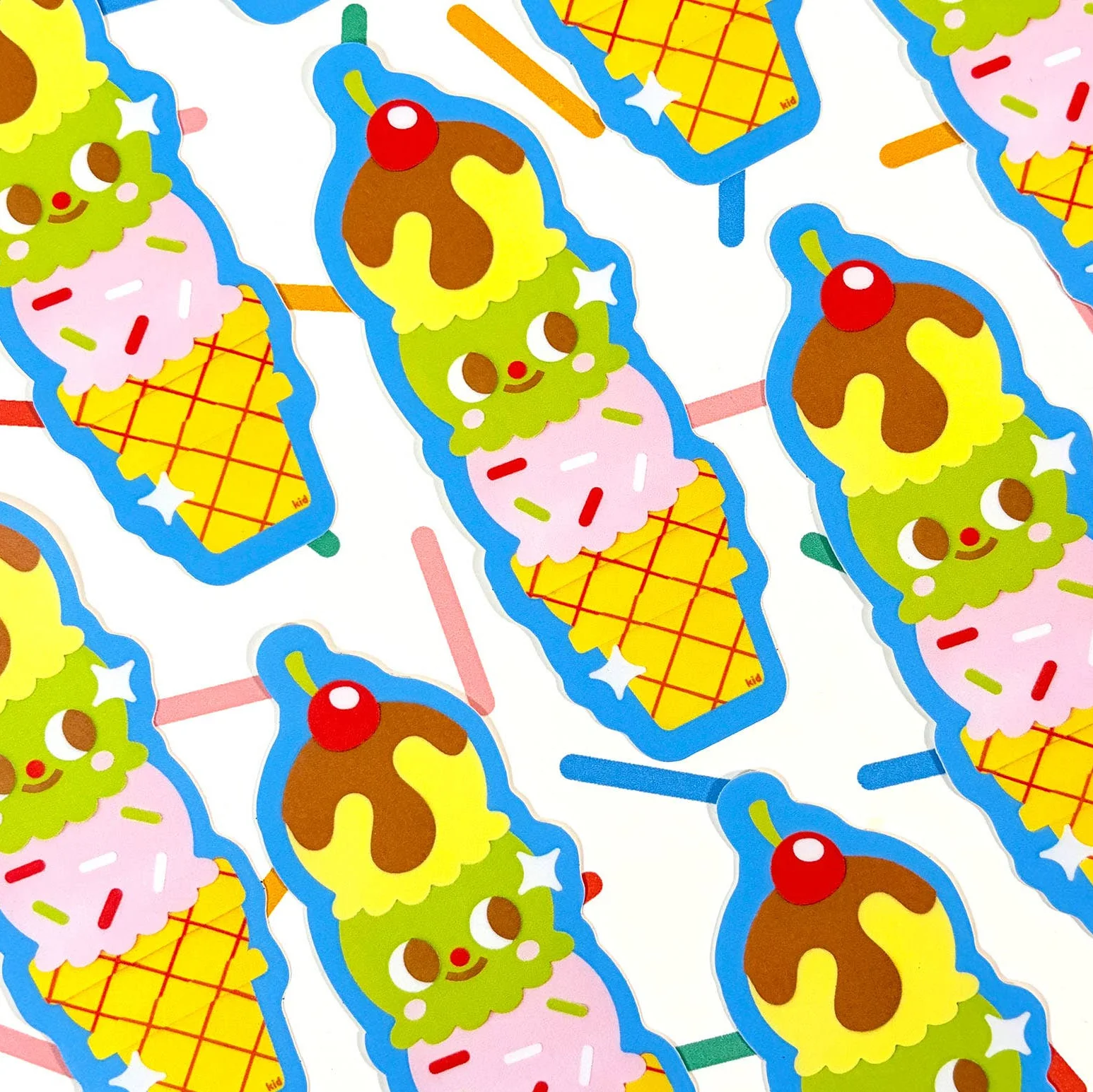 Triple Scoop Kawaii Ice Cream Vinyl Sticker - Image 5