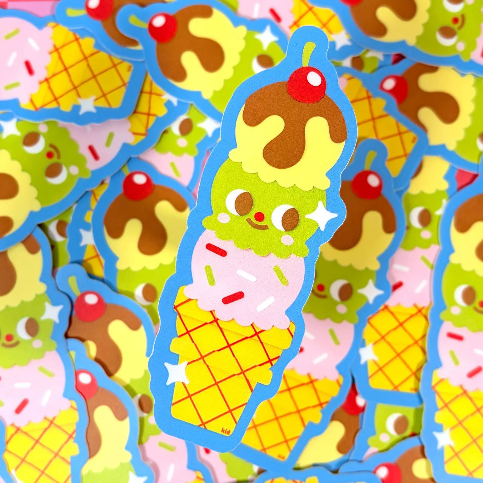 Triple Scoop Kawaii Ice Cream Vinyl Sticker - Image 6