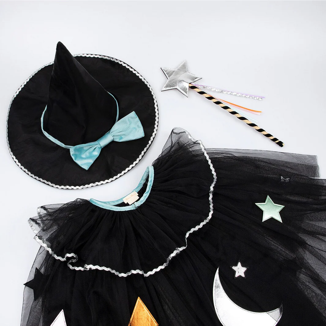 Tulle Appliqué Witch Cape, Hat & Wand - Image 2
