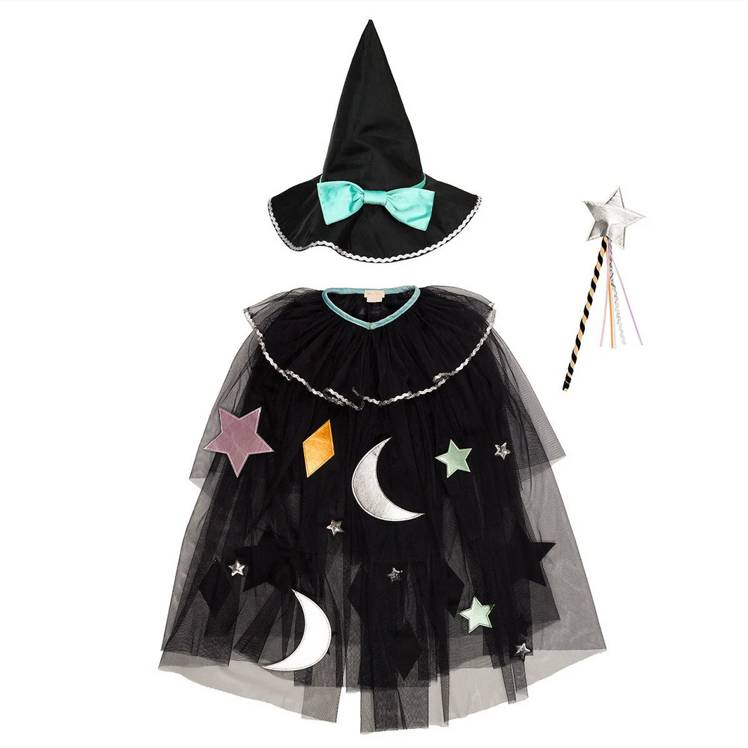 Tulle Appliqué Witch Cape, Hat & Wand - Image 7