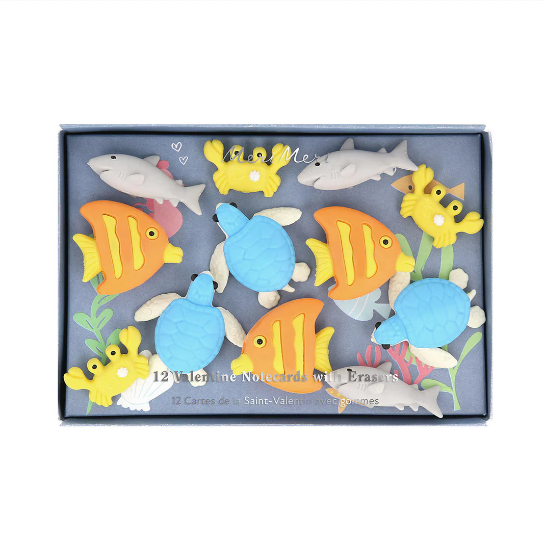 Under The Sea Kids Valentine's Cards & Erasers Set (x12) - Image 9