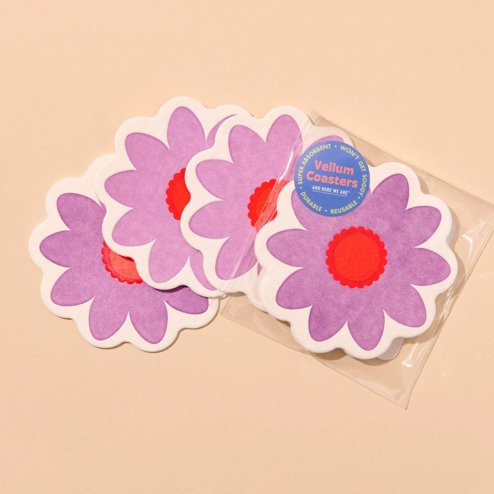 Letterpress Reusable Vellum Coasters—Blume Lilac