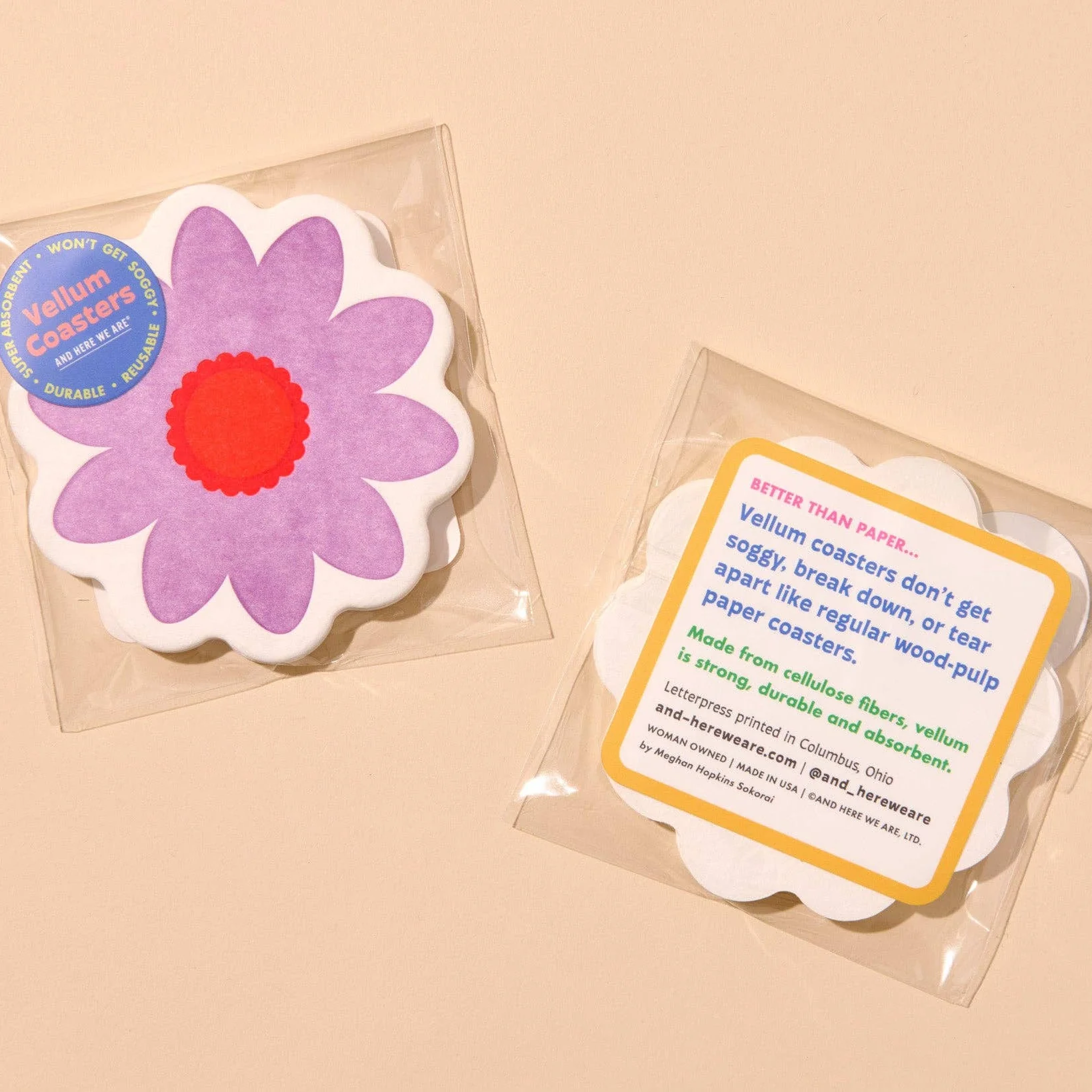 Letterpress Reusable Vellum Coasters—Blume Lilac - Image 2