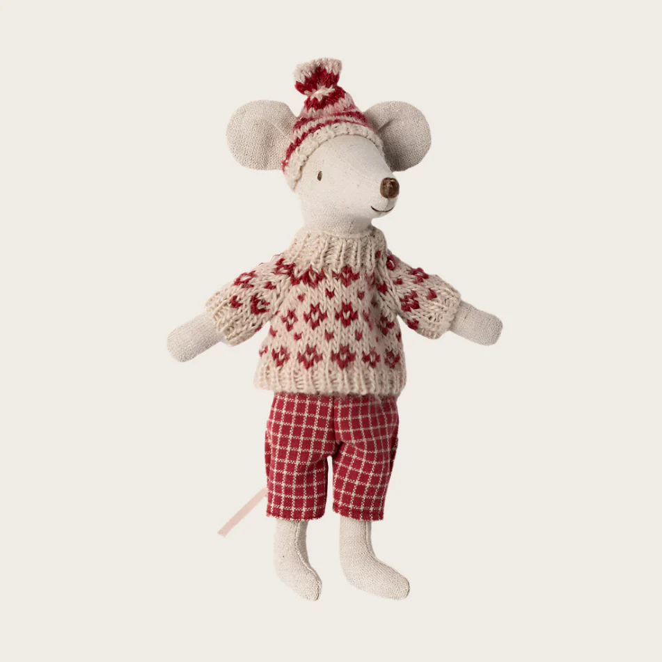 Winter mouse with ski set Mum - Red - Image 2