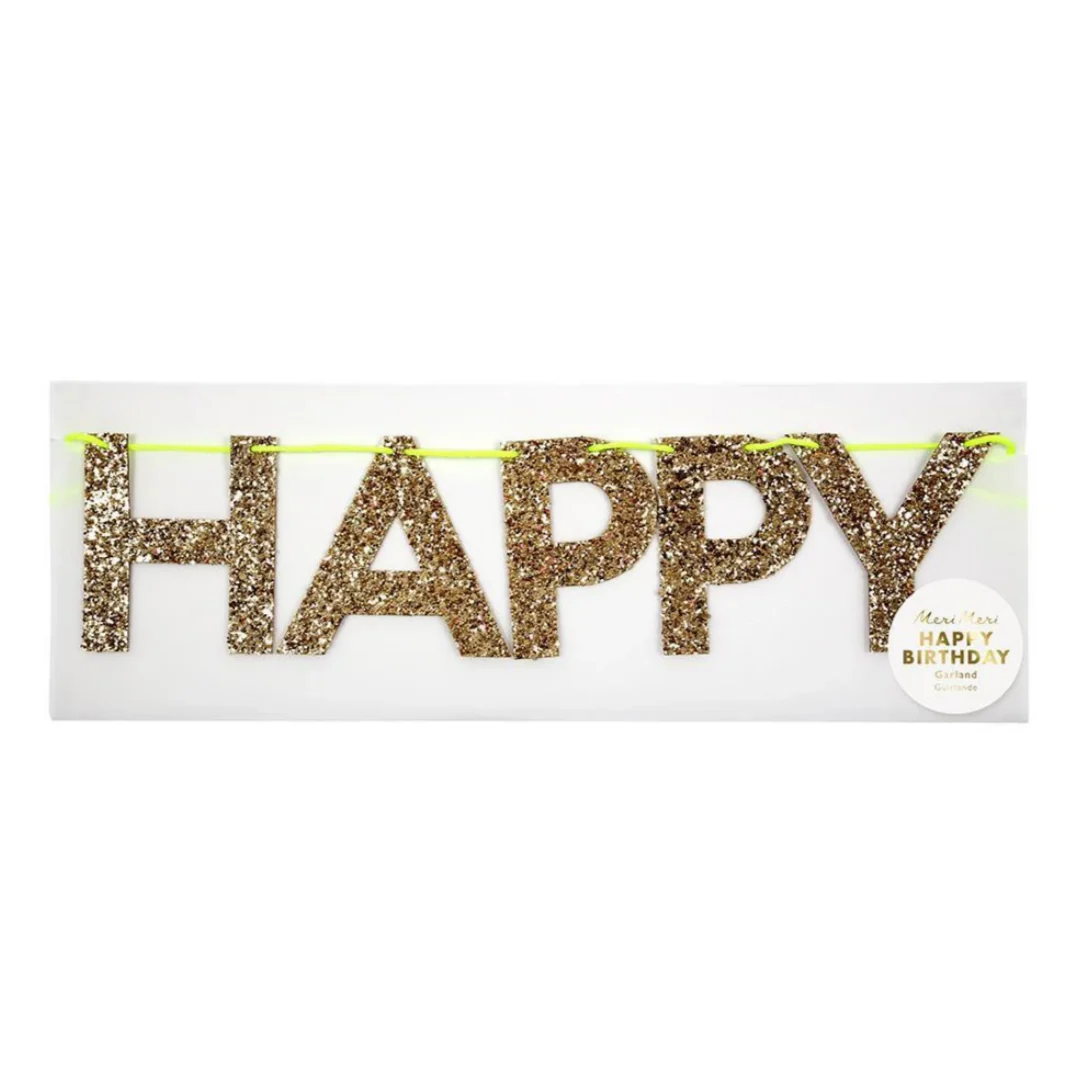 Large Gold Glitter Happy Birthday Banner - Image 4
