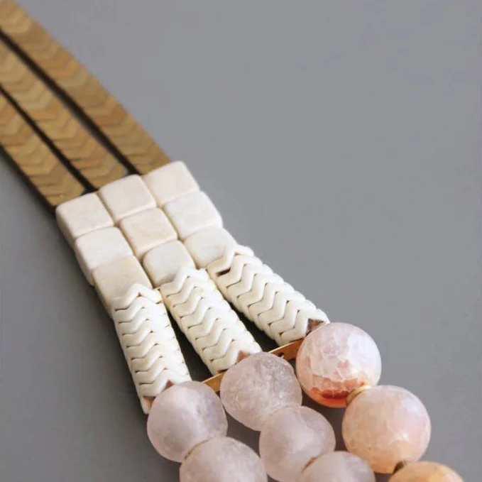 Triple strand African glass & hematite necklace - Image 2